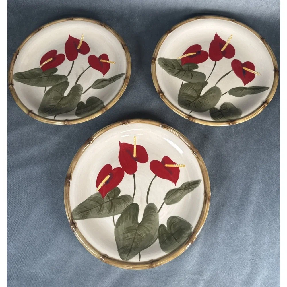 Kauhale Living Stoneware Handpainted‎ Anthurium Flower Plate 10 6/8